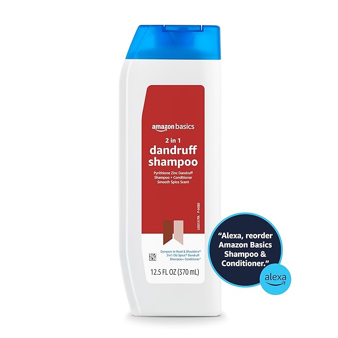 Amazon Basics Anti-Dandruff 2-in-1 Shampoo and Conditioner for Men, Itch and Flake Control, Smooth Spice Scent, pH Balanced, Paraben-Free, Safe for All Hair Types, 12.5 Fl Oz (Previously Solimo)