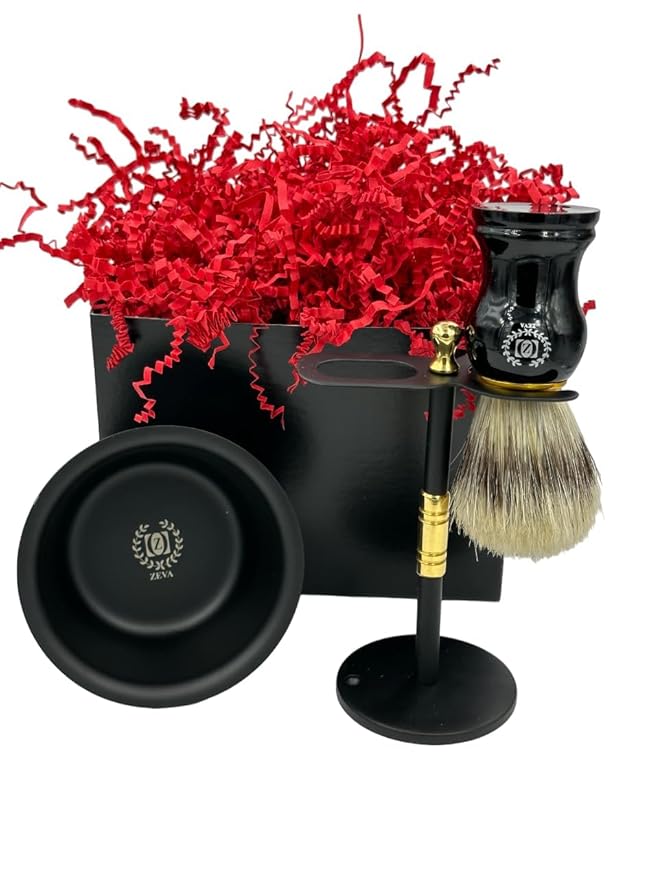 Shaving Gift Set for Men | 6 Pc Luxury Gold Shavette Razor & Matte Black Shave Kit | Perfect Holiday Present for Him, Husband or Boyfriend Father Christmas Gift 100 Blades Brush Stand Bowl Soap