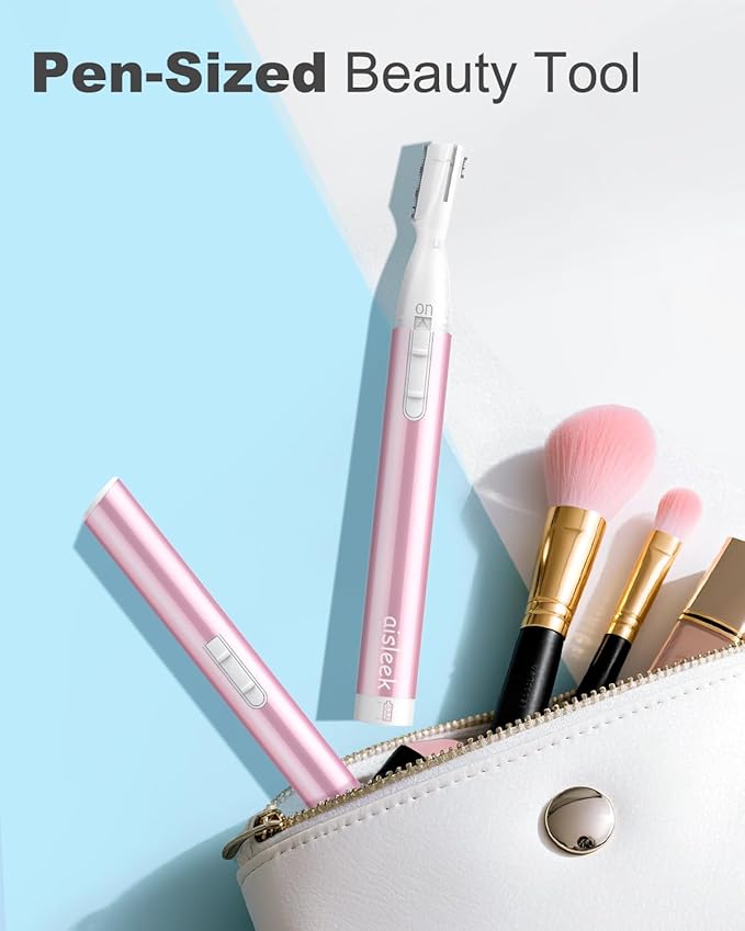 Eyebrow Trimmer, Facial Hair Trimmer Precision Detailer with Rinseable Blade, Battery Powered Double-Sided Eyebrow Razor with Comb, Compact Pen-Size Safe Painless Shaver for Chin Peach-Fuzz