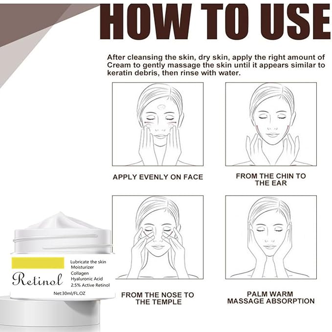 Retinol Cream For Face,Retinol Face Cream With Hyaluronic Acid, Nourishing Anti-Wrinkle Repair Cream Skin Care Anti-Aging Retinol Moisturizer For All Skin Types,1.05Oz