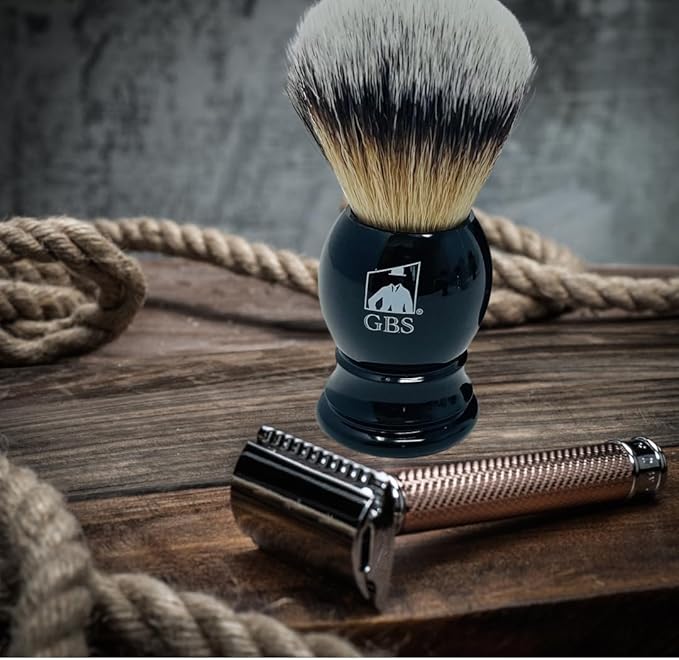 G.B.S Synthetic Shaving Brush with Travel Tube - Professional Wet Shaving Kit, Vegan Bristles, Men’s Grooming Essentials