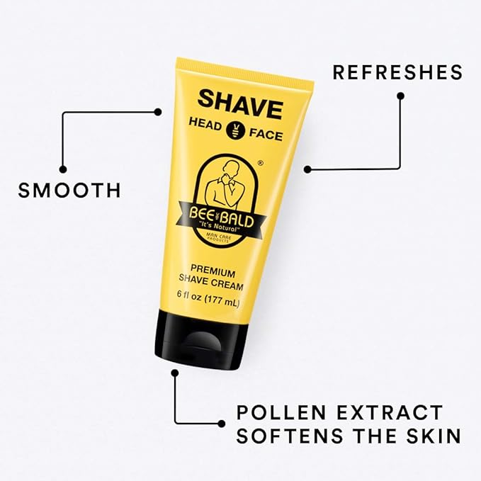 Bee Bald SHAVE Premium Shaving Cream Goes On Light & Slick That's Incredibly Smooth & Quick For Both Face And Head, 6 Fl Oz