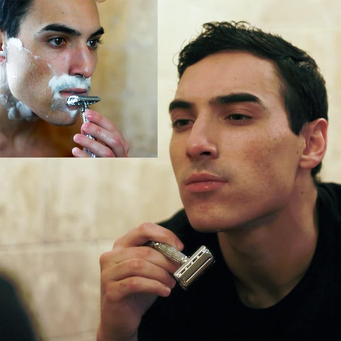 VIKINGS BLADE Double Edge Safety Razor for Men + 5 Swedish Steel Blades + Luxury Case. Smooth, Reusable, Eco-Friendly (The Chieftain)