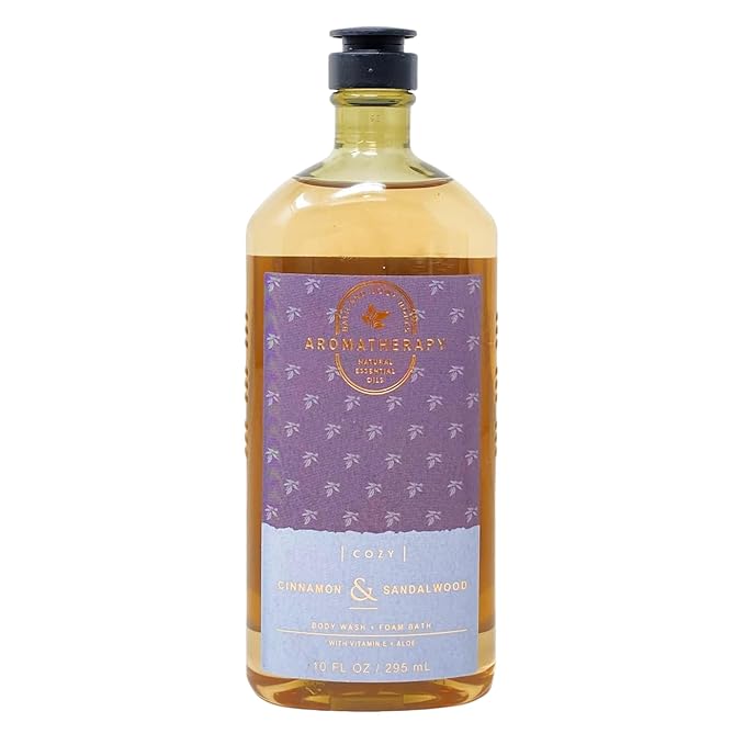 Bath and Body Works Aromatherapy Body Wash and Foam Bath 10 Fluid Ounce (Cinnamon & Sandalwood)