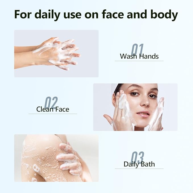 Green Tea Soap Bar for Acne & Dry Skin, Natural Antioxidant Cleanser, Vegan Soap for Hydrating & Nourishing Skin, Bath Soap Bar for Men with Green Tea Leaves, Coconut Oil, Shea Butter, 3 Bars