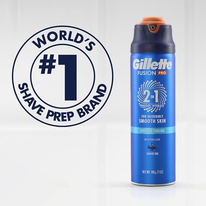 Gillette PRO Shaving Gel For Men Cools To Soothe Skin And Hydrates Facial Hair, 7oz, ProGlide Sensitive 2 in 1 Shave Gel