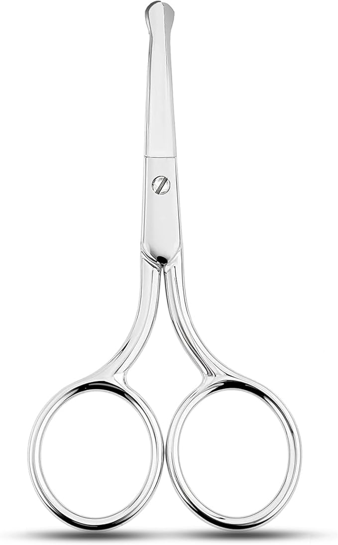 Nose Hair Scissors - High Carbon Safety Small Scissors beauty for Grooming, Eyebrows, Facial Hair - Rounded Tip Mustache & Beard Scissor for Men