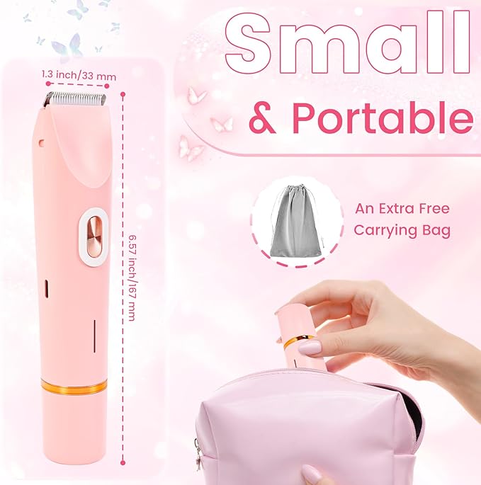 2 in 1 Bikini Trimmer for Women, Dual Head Electric Rozor, Facial Hair Removal, Ipx7 Waterproof Body Shaver for Bikini Face Armpit Pubic Hair Leg Back, Easy Cleaning, Ceramic Blade (Pink)