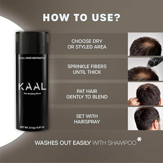 KAAL Hair Fibers | Hair Powder - (27.5g, Dark Brown), Refillable Bottle Hair Filler for Thinning Areas - For Men and Women