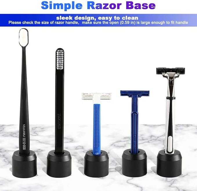 Caudblor 2Pcs Men's Shaving Safety Razor Stand, Premium Aluminum Alloy Matte Black Retro Double Edged Razor Holder for Men Women, Simple Small Long Handle DE Razor Base Tool, Cute Shaver Accessories