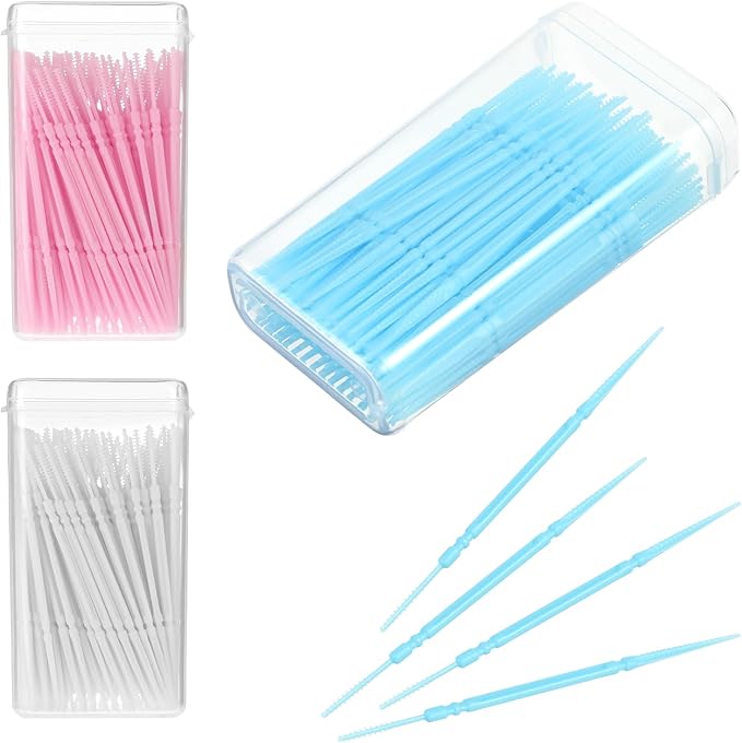 500pcs Double Head Dental Floss Interdental Brush 2-in-1 Disposable Plastic Multicolor Dental Pick Braces Cleaner Brush Oral Care Toothpicks (5 Pack, 100pcs/Box)