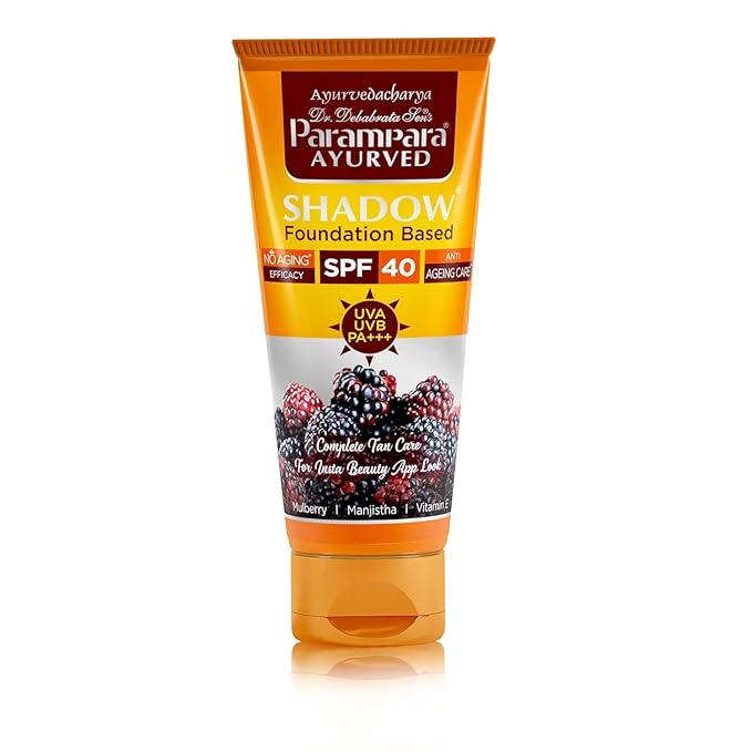 Ayurved Shadow Foundation Based SPF 40 PA+++ Sunscreen Cream | UVA UVB Protection for Face & Body | Water Resistant, Fast Absorbing, Non Greasy, Men & Women | 60ml