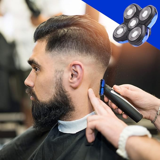 Shaver Blade Replacement Heads, 5 Beard Cutter Blades for Electric Razor, Easy Install for Head and Face (Blue)