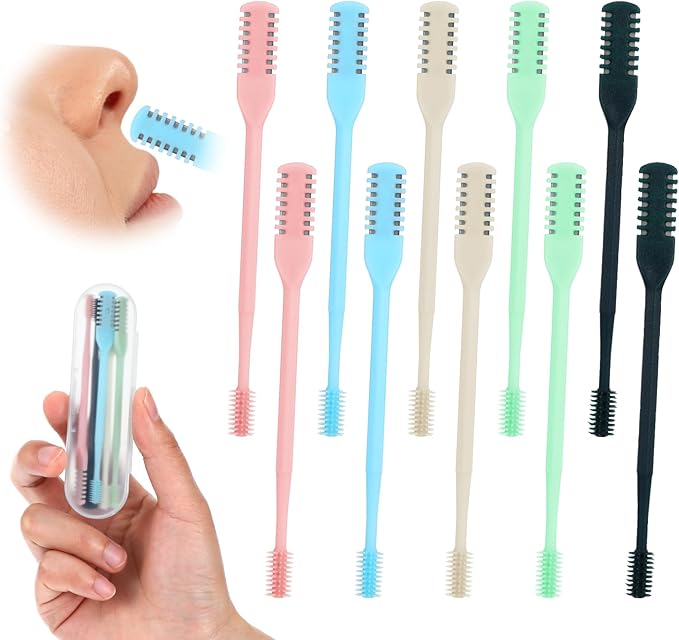 2-in-1 Nasal Hair Cutter Double Sided Nose Hair Knife 10PCS Upgrade Portable Nostril Hairs Remover Tool with Cases 360° Rotating Nose Trimmer Remover Tool Hairs Cutters for Men and Women