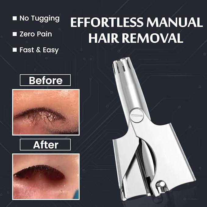 Stainless Steel Hair Trimmer for Men and Women | Manual Nose and Ear Hair Trimmer | Nose Clippers, 360° Rotating Hair Trimmers | Washable Nose Hair Remover | Silver