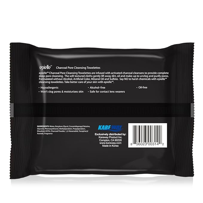Epielle Charcoal Makeup Remover Wipes, Purifying & Detoxifying, Pore Cleaning Facial Cleanser Towelettes, Remove Dirt, Oil, Waterproof Mascara, Stocking Stuffers, 30 Count (Pack of 2)