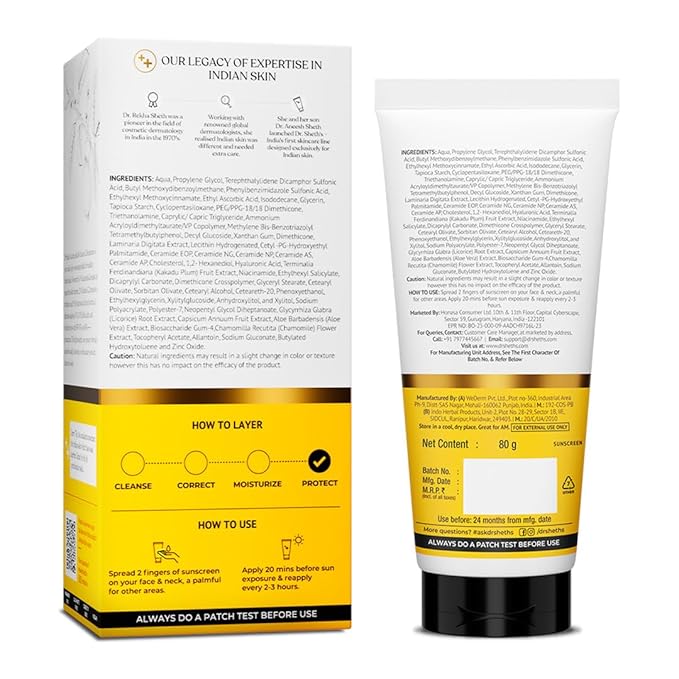Dr. Sheth's Women & Men Ceramide & Vitamin C Sunscreen For All Skin Types Spf 50+ Pa+++ | For Deep Moisturization | Non-Greasy,Quick-Absorbing | 80G,Pack Of 1