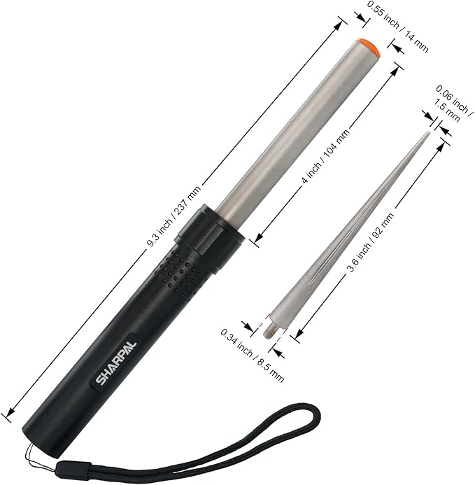SHARPAL 178N 3-In-1 Blade Sharpener | 4-Inch 600 Grit Diamond Sharpening Rod | Sharpen All Knife and Tool with Straight Edge, Serration & Hooks | Pocket Knife Sharpener | Durable Aluminum Handle