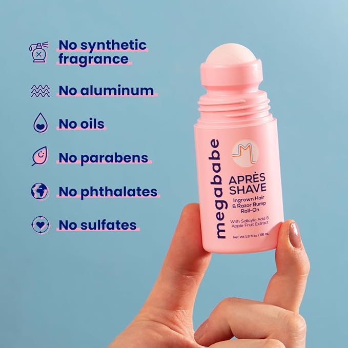 Megababe Après Shave | Post-Shave & Waxing | Ingrown Hair & Razor Bump Roll-On Treatment for Women | Bikini, Armpits & Legs (1.7 fl oz)