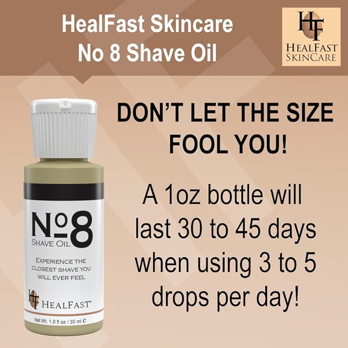 HealFast No 8 Shaving Oil 1 Oz – Premium Shave Oil for Men & Women – Blended with Pure Aromatic Essentials to Soften Hair & Cleanse the Pores – Prevents Razor Drag and Burn & Ingrowns