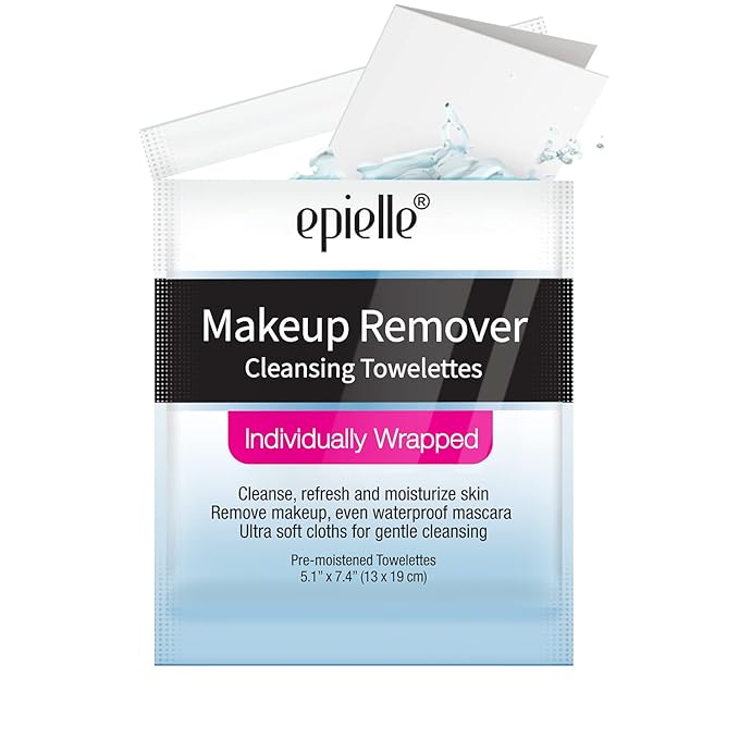 Epielle Makeup Remover Wipes Singles, Remove Dirt, Oil, Waterproof Mascara, Gentle Daily Facial Cleanser Towelettes, Stocking Stuffers, 15 Individually Wrapped Wipes