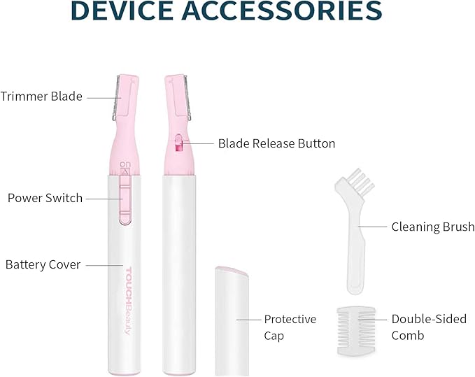 TOUCHBeauty Electric Eyebrow Trimmer for Women Portable Eyebrow Hair Remover Metal Cover, Battery Powered Ladies Hair Shaver Pink