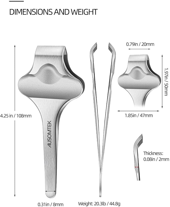 Butterfly Beard Tweezers, Hair Plucking, Fine Hair Removal Tweezers, Eyebrows Tool, Stainless Steel, 20mm Wide Tips, Anti-Slip Slot, Brown PU Case 1Pack