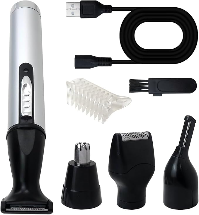 BLUE ELF Superior 4 in 1 Rechargeable Eyebrow Ear Nose Beard Trimmer Set Hair Clipper Shaver USB