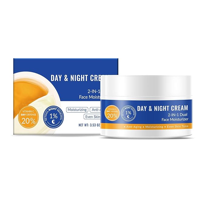Day & Night Facial Moisturizer, 20% Vitamin C Cream and 1% Retinol Cream for Face Daily Face Moisturizer for Women Men, 2 in 1 Hydrating Facial Lotion for Anti aging Wrinkle Even Skin Tone