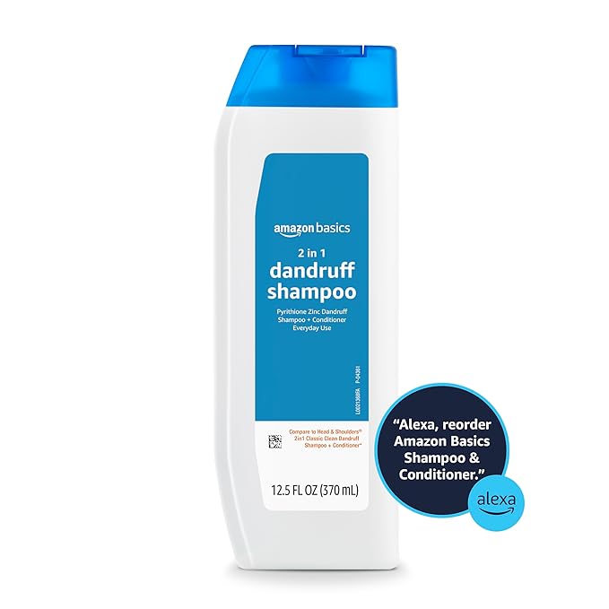Amazon Basics 2-in-1 Anti-Dandruff Shampoo & Conditioner, Itch Relief, Safe for All Hair Types, Paraben-Free, Gentle and pH Balanced, 14.2 Fluid Ounces, 1-Pack (Previously Solimo)