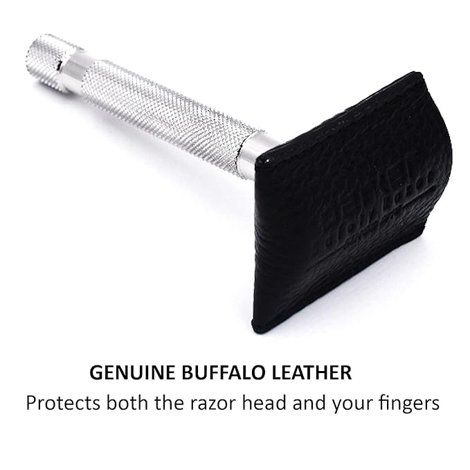 Parker Genuine Leather Safety Razor Travel Sheath – Black-Buffalo Leather, Hand‑Stitched Protection Sleeve for DE/Butterfly/3‑Piece Razors