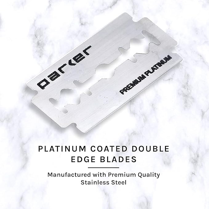 Parker 56R Heavyweight Double Edge Safety Razor with 5 Parker Premium Platinum Stainless Steel Razor Blades – Classic 3 Piece Design (Rose Gold))