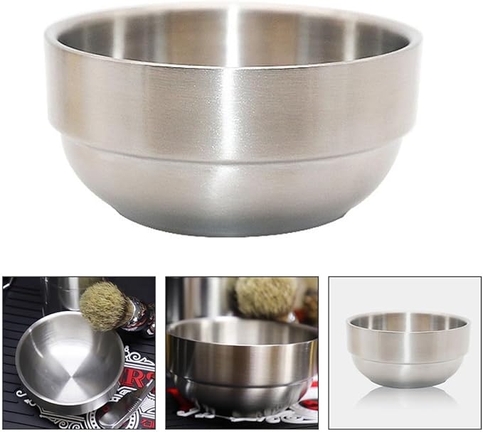 PRETYZOOM Beard Shaving Soap Bowl Stainless Steel Foaming Cup for Men with Brush Face Cleaning Mug Shaving Accessories