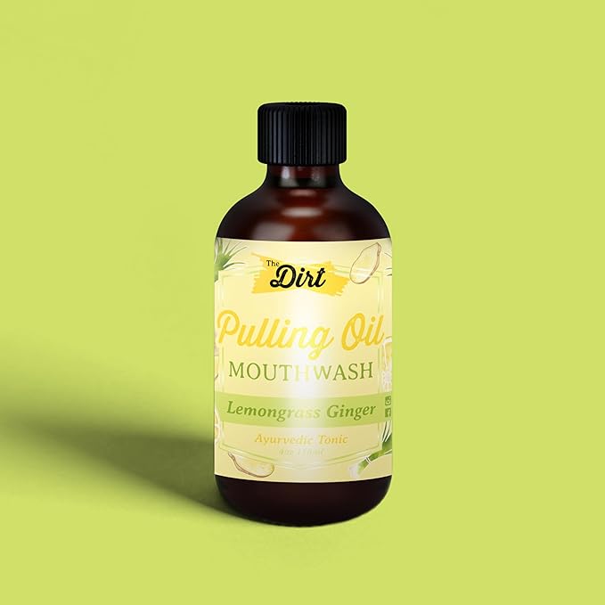 THE DIRT Oil Pulling Mouthwash - Gluten Free - Removes Plaque, Tartar, Bad Breath & Whitens Teeth (Lemongrass & Ginger, 8 Ounce)