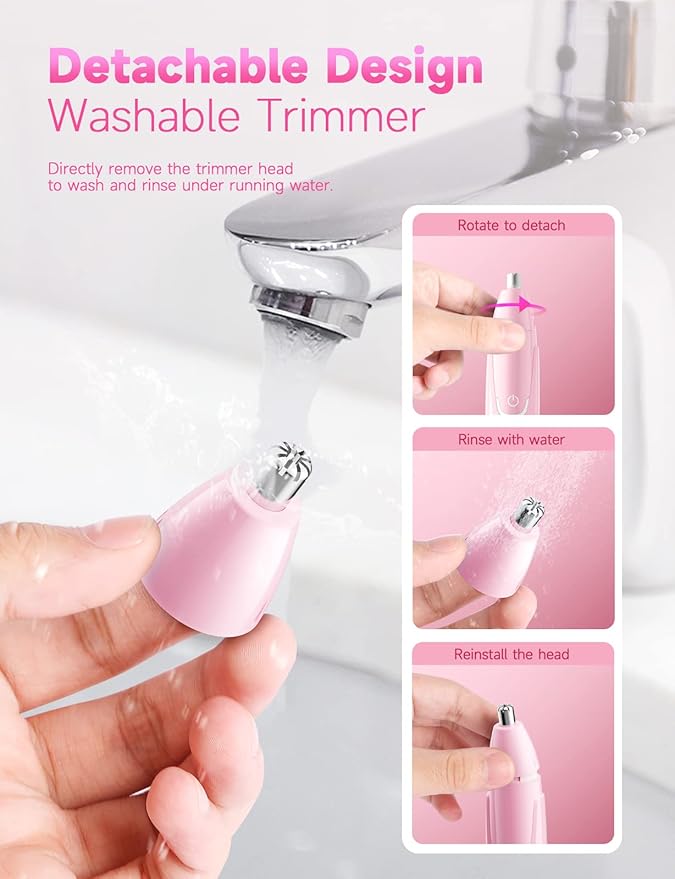 ZORAMI Rechargeable Ear and Nose Hair Trimmer - 2025 Professional Painless Eyebrow & Facial Hair Trimmer for Men Women, Powerful Motor and Dual-Edge Blades for Smoother Cutting Pink