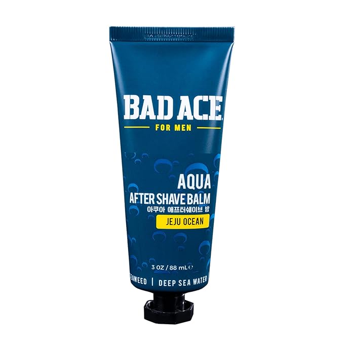 BAD ACE Aqua After Shave Balm For Men, Korean Skin Care, Men's Post Shave Lotion, Calms & Soothes Skin from Redness, Irritation & Razor Burn, Jeju Ocean (3 oz)