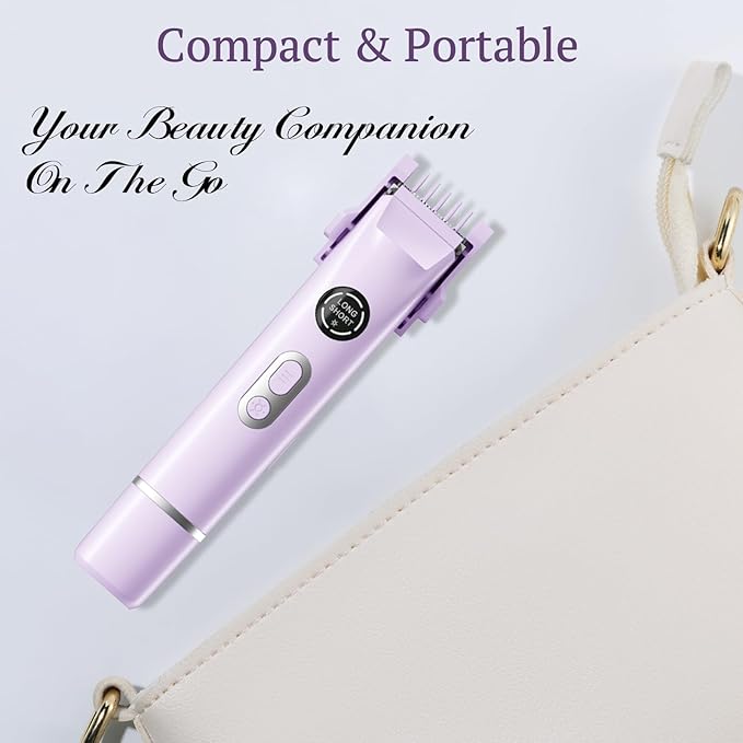 Bikini Trimmer for Women, 4 in 1 Wet/Dry Electric Razors for Women - Dual Head, Painless Rechargeable Portable Womens Razors for Shaving Set for Face, Nose, Eyebrows, Armpits, Bikini Area (Purple)