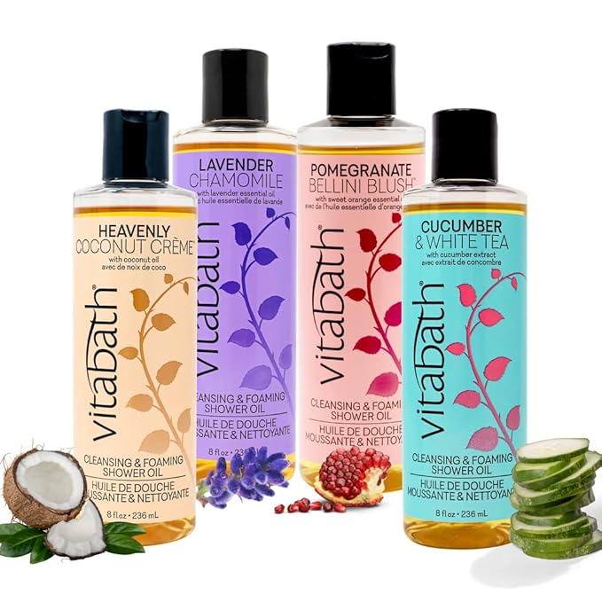 Vitabath Lavender Chamomile Cleansing & Foaming Shower Oil Nourishing Body Wash & Hydrate Daily Essential Dry Skin Quench for Women & Men - 8 fl oz