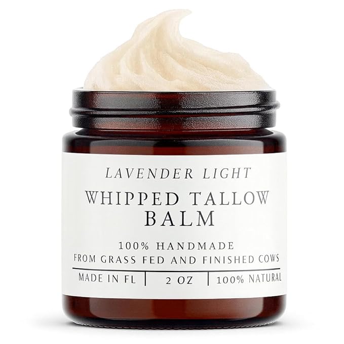 HANDMADE LAVENDER SCENTED Whipped Tallow Balm, 100% Natural Moisturizer from Grass-Fed Cows for Dry and Sensitive Skin. (2 oz, Lavender)