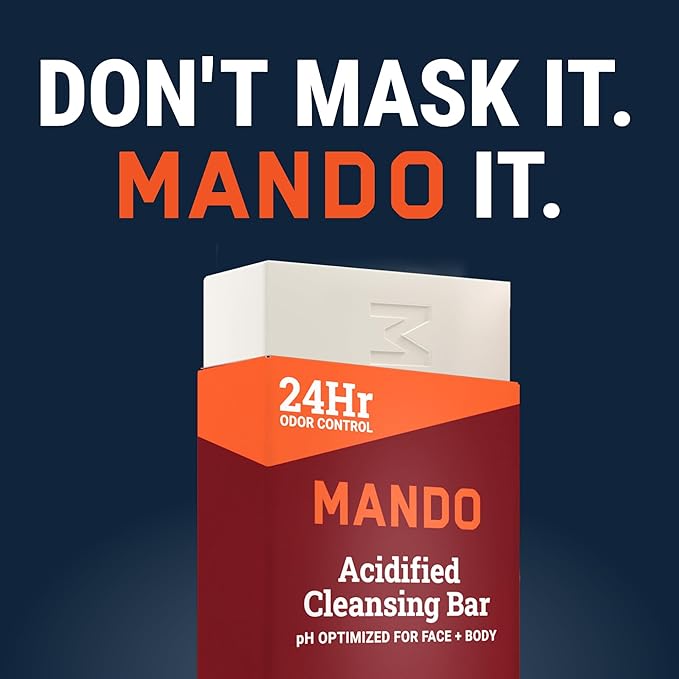 Mando 4-in-1 Acidified Cleansing Bar - 24-Hour Odor Control - Moisturizing Formula - Formulated without SLS and Parabens - Safe For Sensitive Skin - 5 ounces (Pack of 2) - Bourbon Leather & Mt Fuji