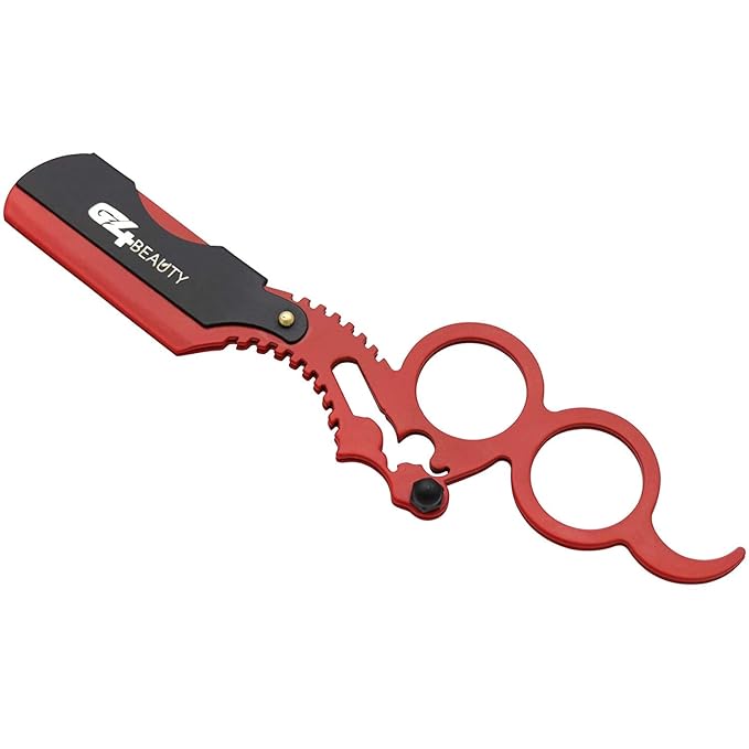 G4 Vision Universal Replaceable Half Blade Straight Razor with 100 Blades, Professional Double Ring Barber Single Edge Shave Razor (Red)