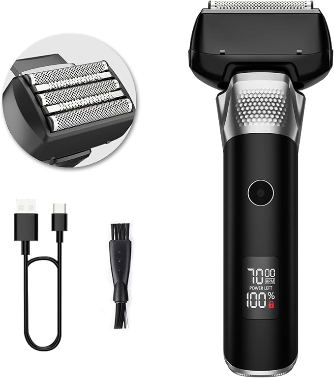 Electric Foil Shavers, Electric Razor for Men with Trimmer, Waterproof 5 Floating Blades for Shaving Face, Cordless Rechargeable USB Type-C, Wet Dry Use/Travel Lock/LED Display