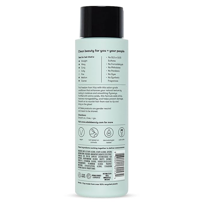 Odele Smoothing Sulfate-Free Conditioner for Extra Moisture, Frizz Control, Shine, and Straight to Curly Hair Types, 13 Fl Oz