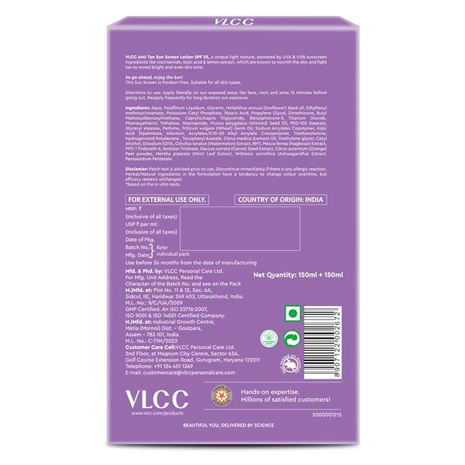 VLCC Natural Sciences | Sunscreen Lotion SPF 25+ | With Lemon | 150+150 (10.14 Fl Oz) | Pack of 2