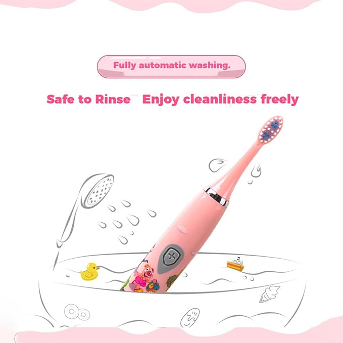 Kids Battery Powered Sonic Toothbrush with 3 Brush Heads, 1 AA Battery - Soft Bristles, IPX Waterproof, 2 Mins Timer, Blue/Pink