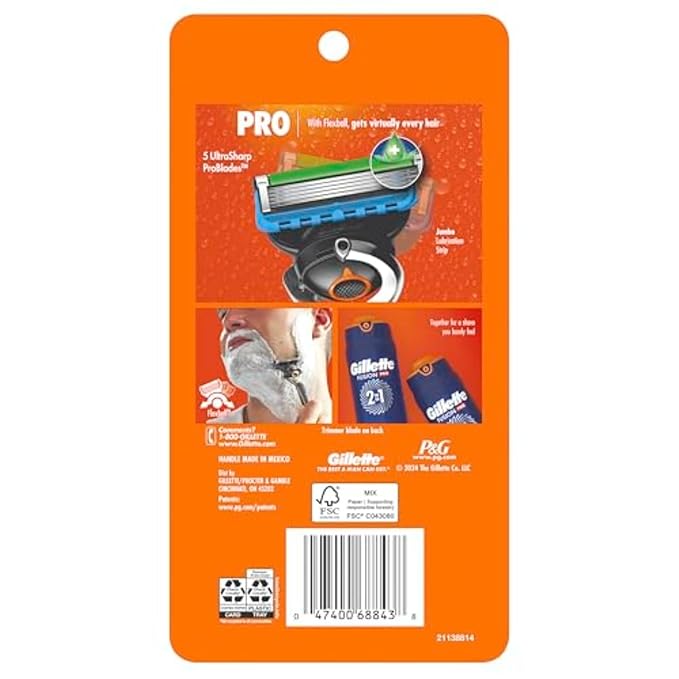 Gillette Fusion5 ProGlide Shaving Razor for Men, Razor Handle, 4 Razor Blade Refills, FlexBall Razor Handle and Precision Trimmer for Men