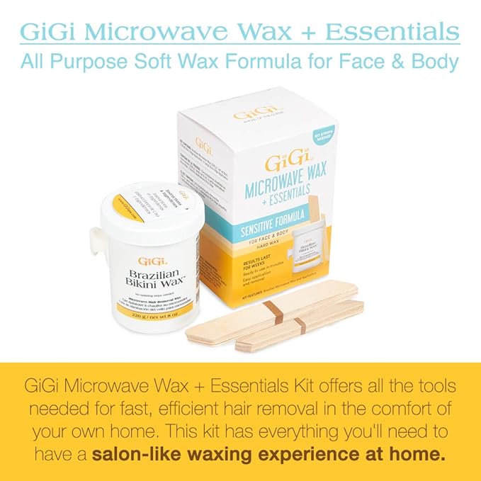 GiGi Brazilian Bikini Wax Microwave Kit - Hard Wax for Sensitive Skin, Face & Body Hair Removal, No Strips Needed, Easy At-Home Waxing Kit