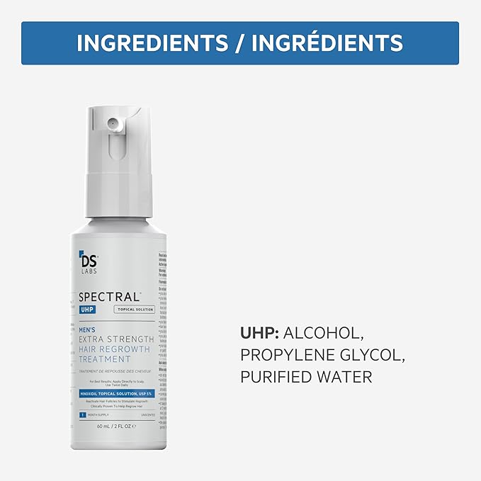 DS Labs Spectral.UHP 5% Minoxidil Hair Density Serum for Men - Extra Strength Topical Formula for Thicker-Looking Hair, Targets Thinning at the Crown Area, With Nanosome Technology, 60mL