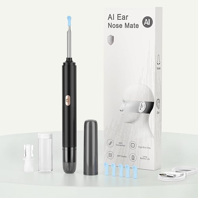 2-in-1 Visual Ear Wax Removal & Nose Hair Trimmer, 1296P HD Ear Cleaner with AI Eardrum Alert, Smart Anti-Pinch, 360° Rounded Blades, IP67 Waterproof, APP Visual Camera for Men, Women & Family Use