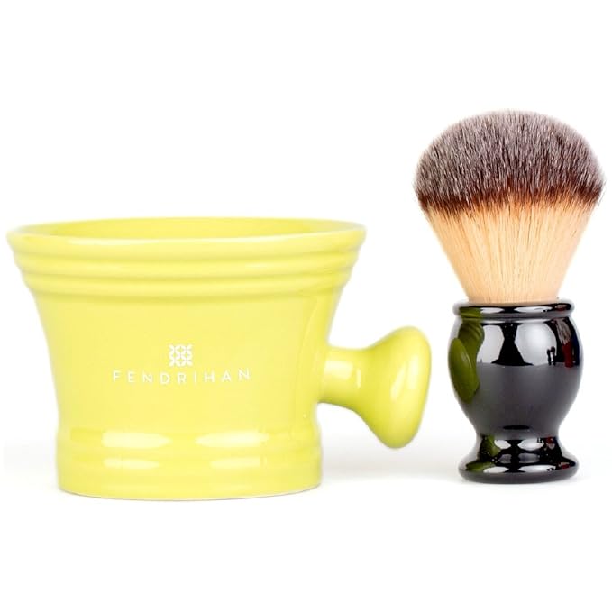 Fendrihan Synthetic Shaving Brush and Colorful Moderno Apothecary Shaving Mug Kit, The Perfect Men's Wet Shave Set (Black Handle, Lime)